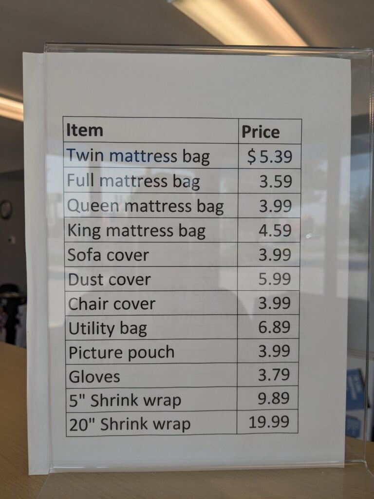 moving supplies prices at ustor wichita