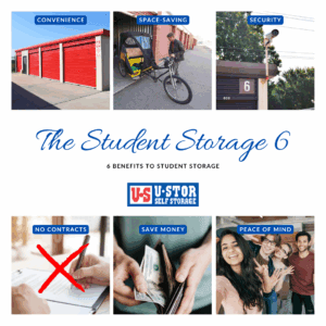 photo collage displaying six student storage benefits from ustor wichita