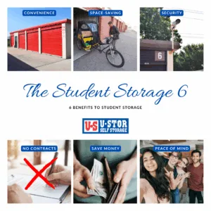photo collage displaying six student storage benefits from ustor wichita