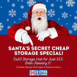 u-stor is offering a 5x10 storage unit for $25 through december 31, 2025