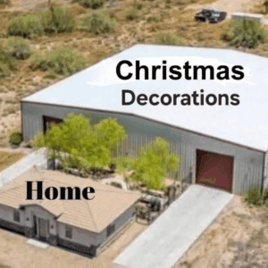 photo of a home with a large warehouse filled with christmas decorations for storage